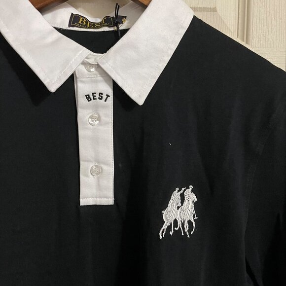 Breezy Excursion Mens Black NWT Best Striped Long Sleeve Collar Rugby Polo Small - Picture 4 of 7